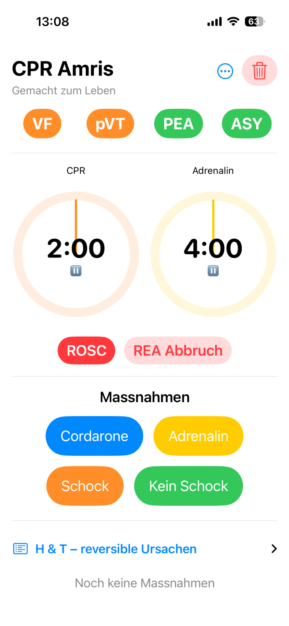 Profi-Modus – ROSC-Zielwerte / Übersicht