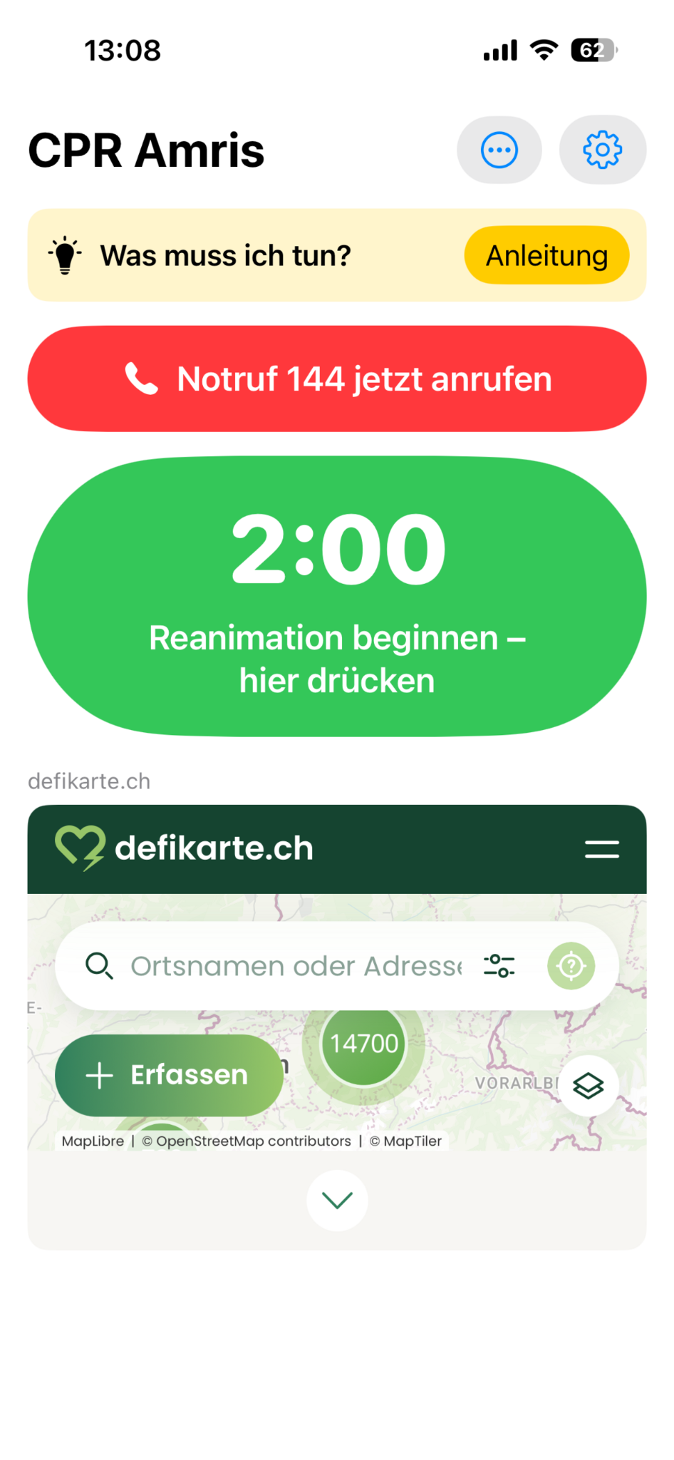 Laienmodus – Start mit Notruf & Timer